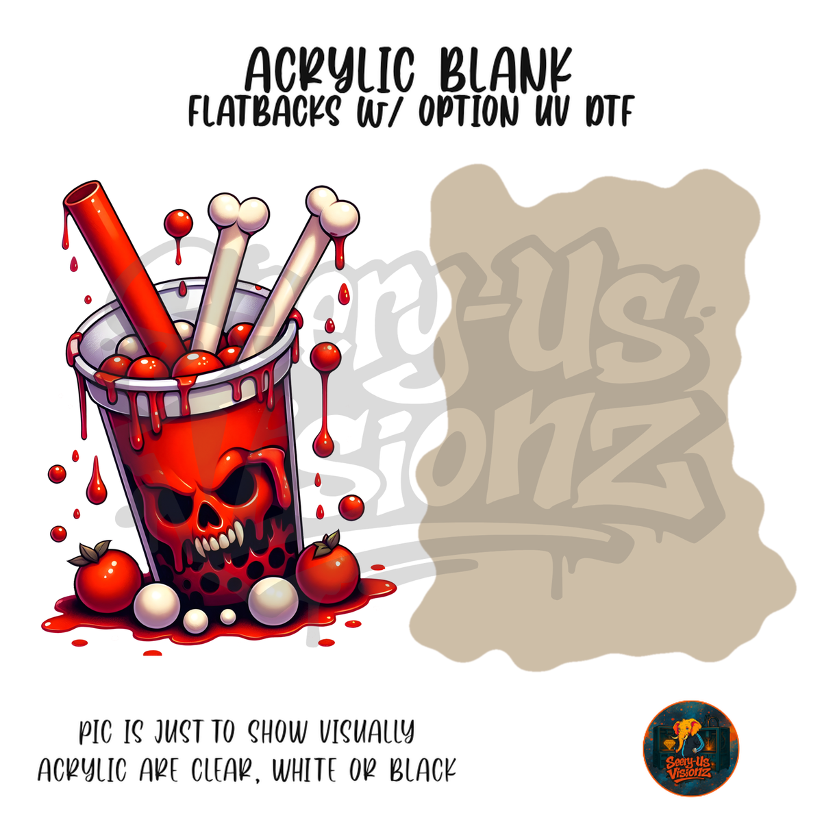 Bloody Skull Boba Cup acrylic blank, Acrylic & UV DTF Print