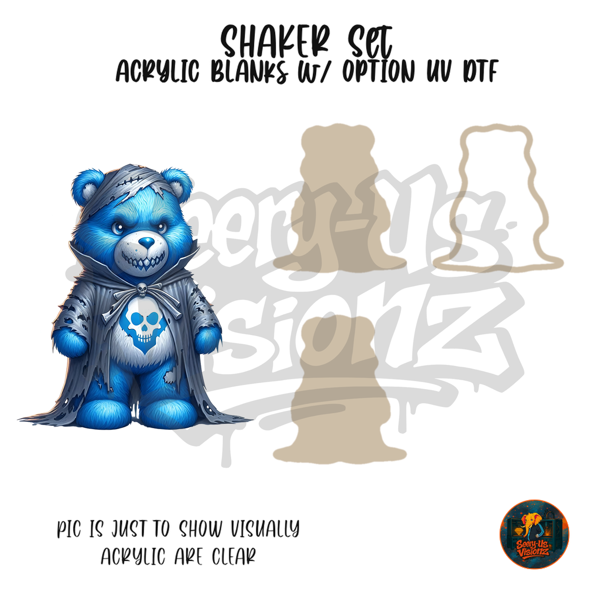 Blue Skull Cloak Bear shaker set acrylic blanks