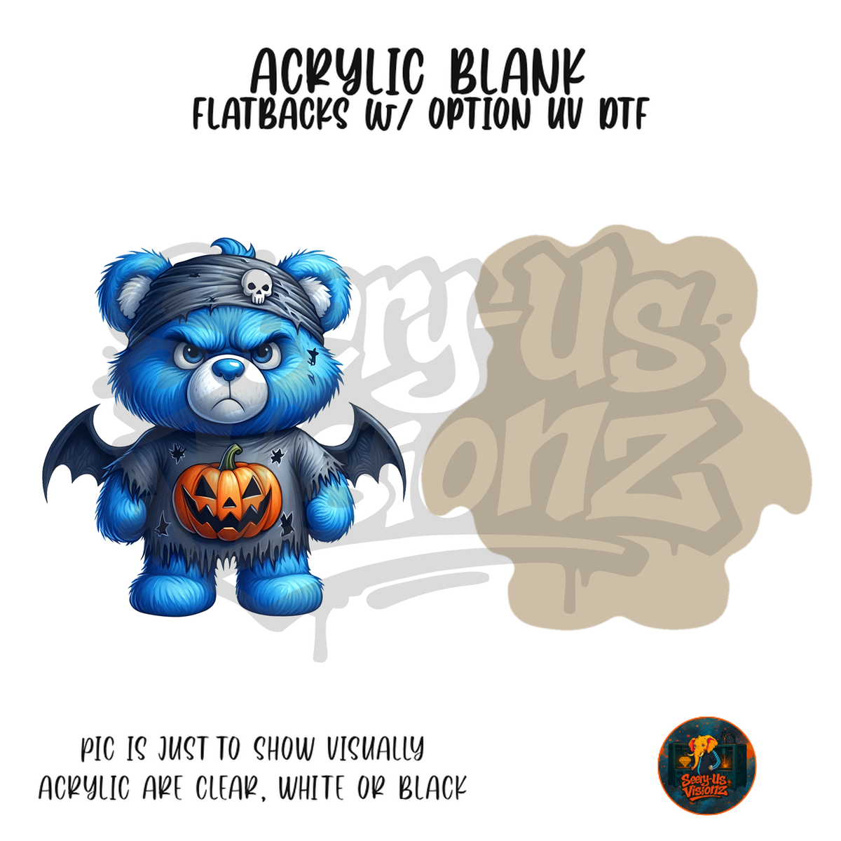 Grumpy Blue Bat Bear acrylic blank, Acrylic & UV DTF Print