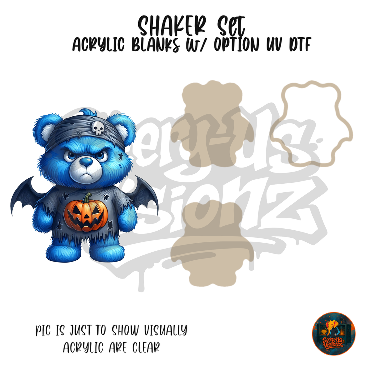 Grumpy Blue Bat Bear shaker set acrylic blanks