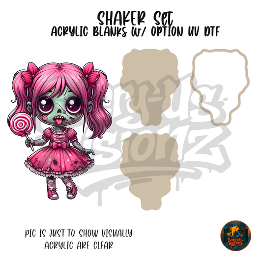 Pink Zombie Doll shaker set acrylic blanks