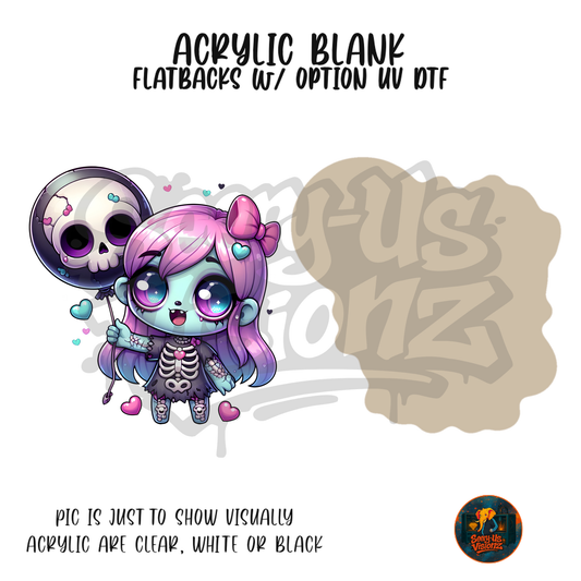 Skeleton Zombie Girl acrylic blank, Acrylic & UV DTF Print