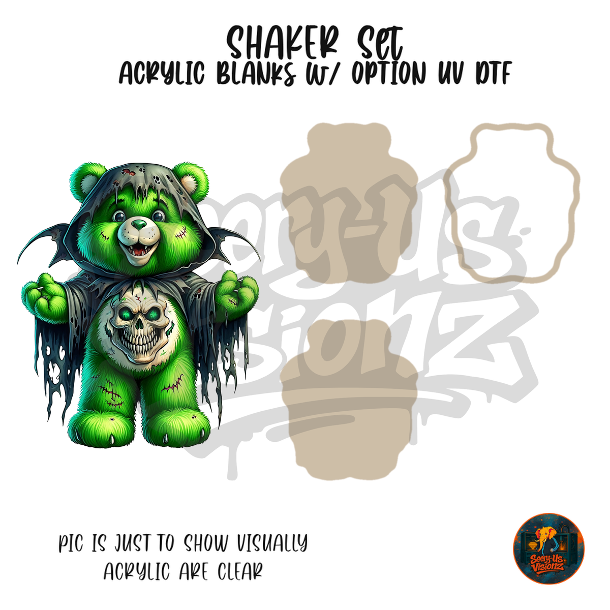 Green Zombie Bear shaker set acrylic blanks