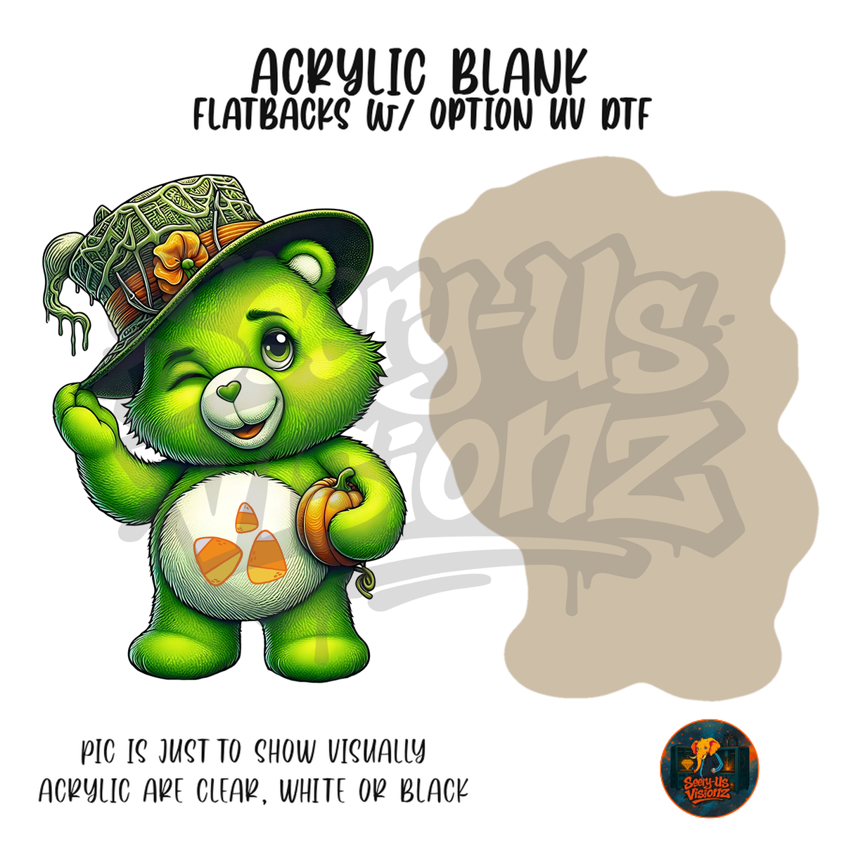 Green Witch Bear acrylic blank, Acrylic & UV DTF Print