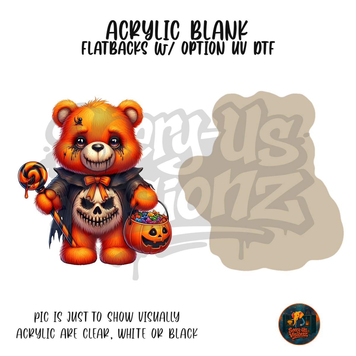 Orange Pumpkin Bear acrylic blank, Acrylic & UV DTF Print