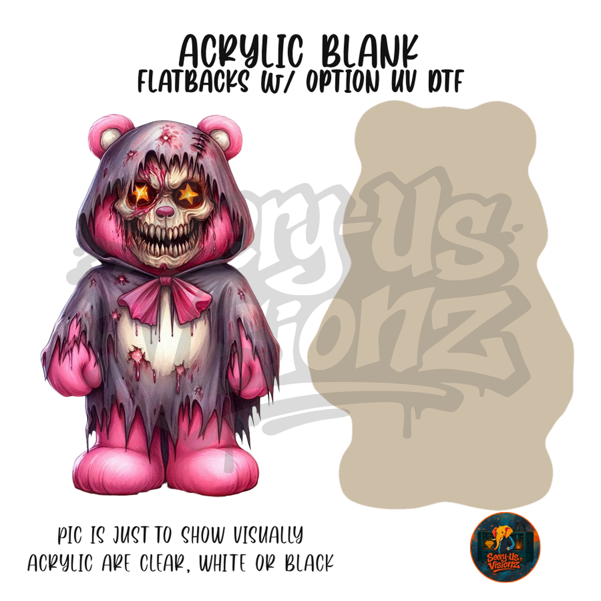Pink Zombie Bear acrylic blank, Acrylic & UV DTF Print