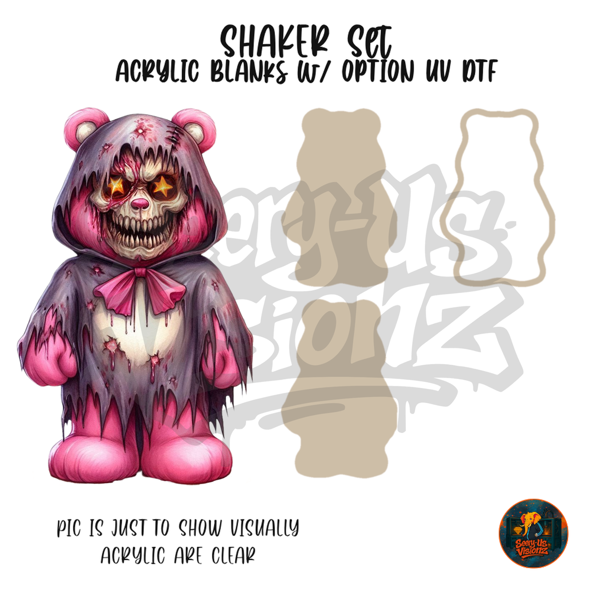 Pink Zombie Bear shaker set acrylic blanks
