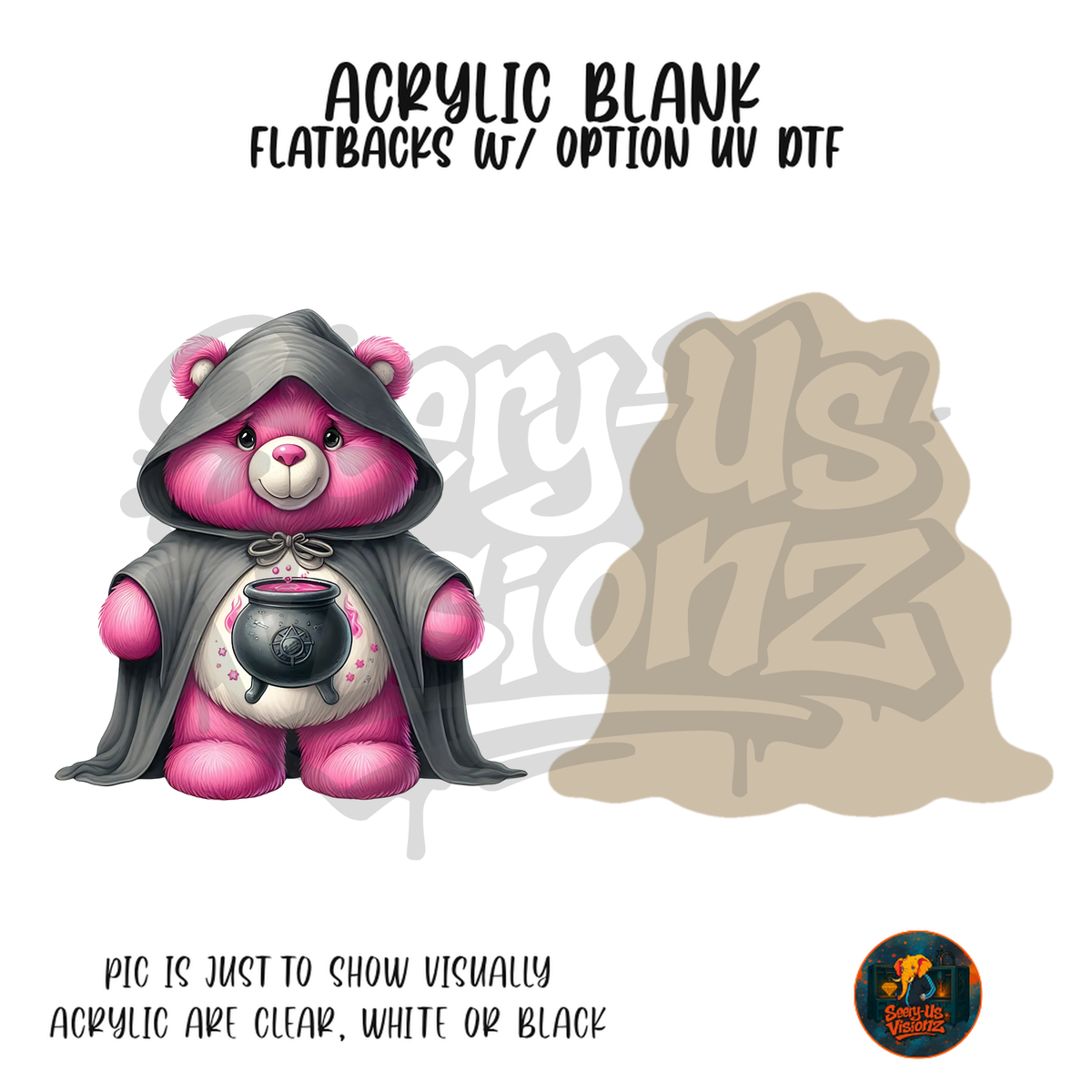 Pink Hooded Bear acrylic blank, Acrylic & UV DTF Print