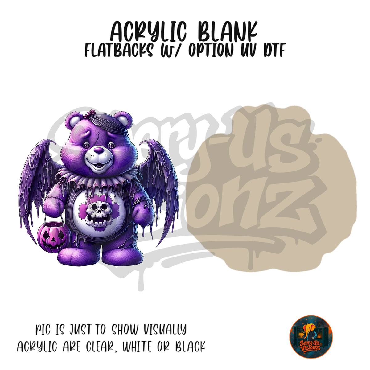 Purple Winged Bear acrylic blank, Acrylic & UV DTF Print