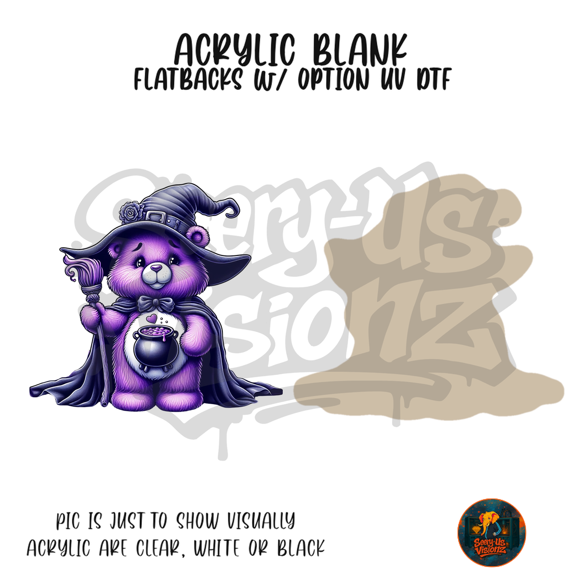 Purple Witch Bear acrylic blank, Acrylic & UV DTF Print