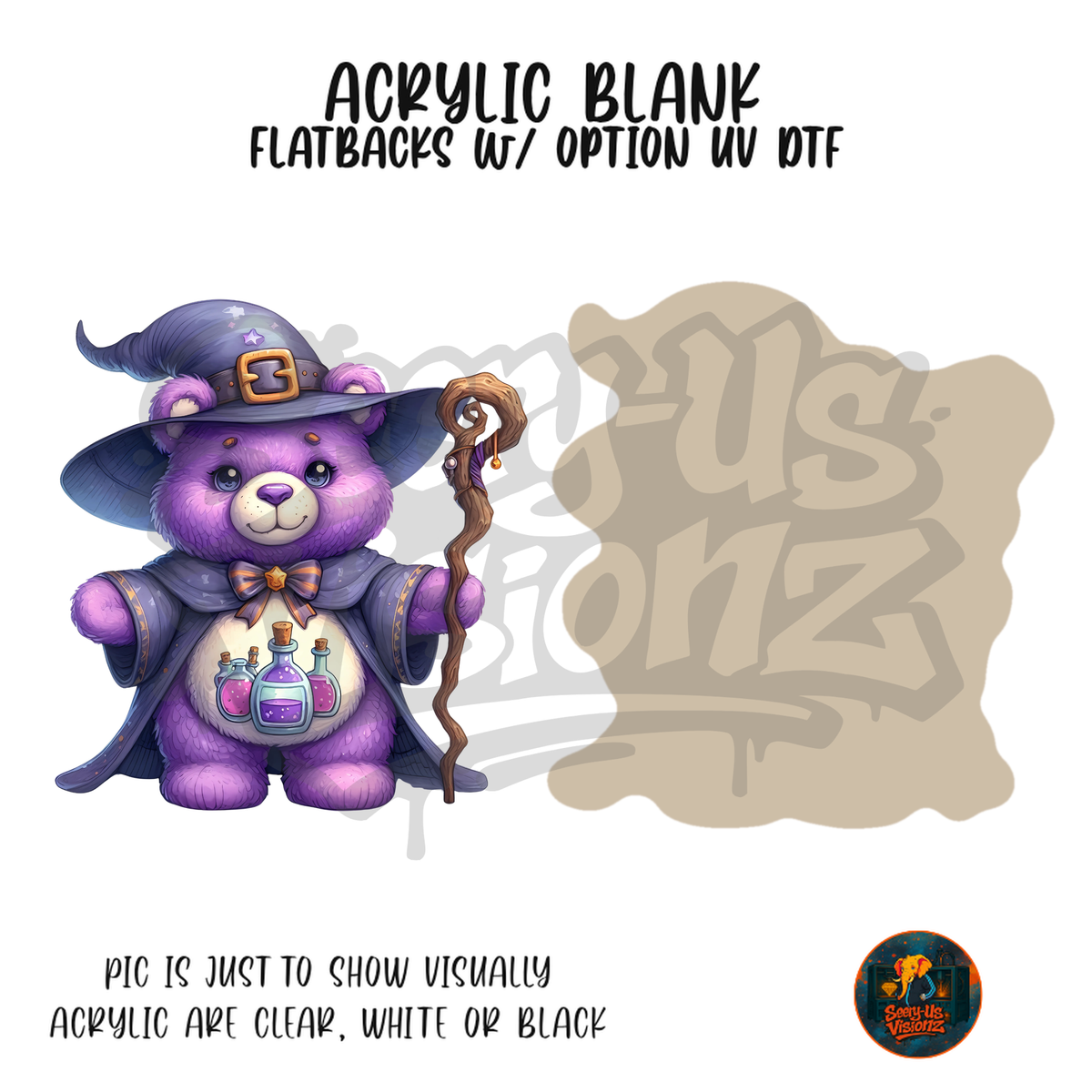 Purple Wizard Bear acrylic blank, Acrylic & UV DTF Print