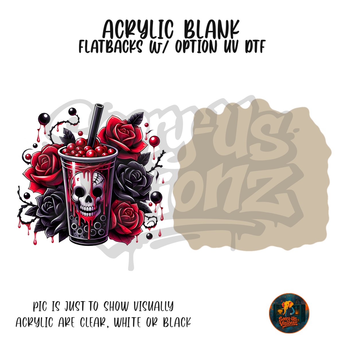 Red Rose Skull Boba acrylic blank, Acrylic & UV DTF Print