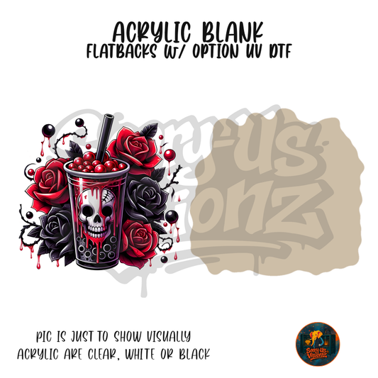 Red Rose Skull Boba acrylic blank, Acrylic & UV DTF Print