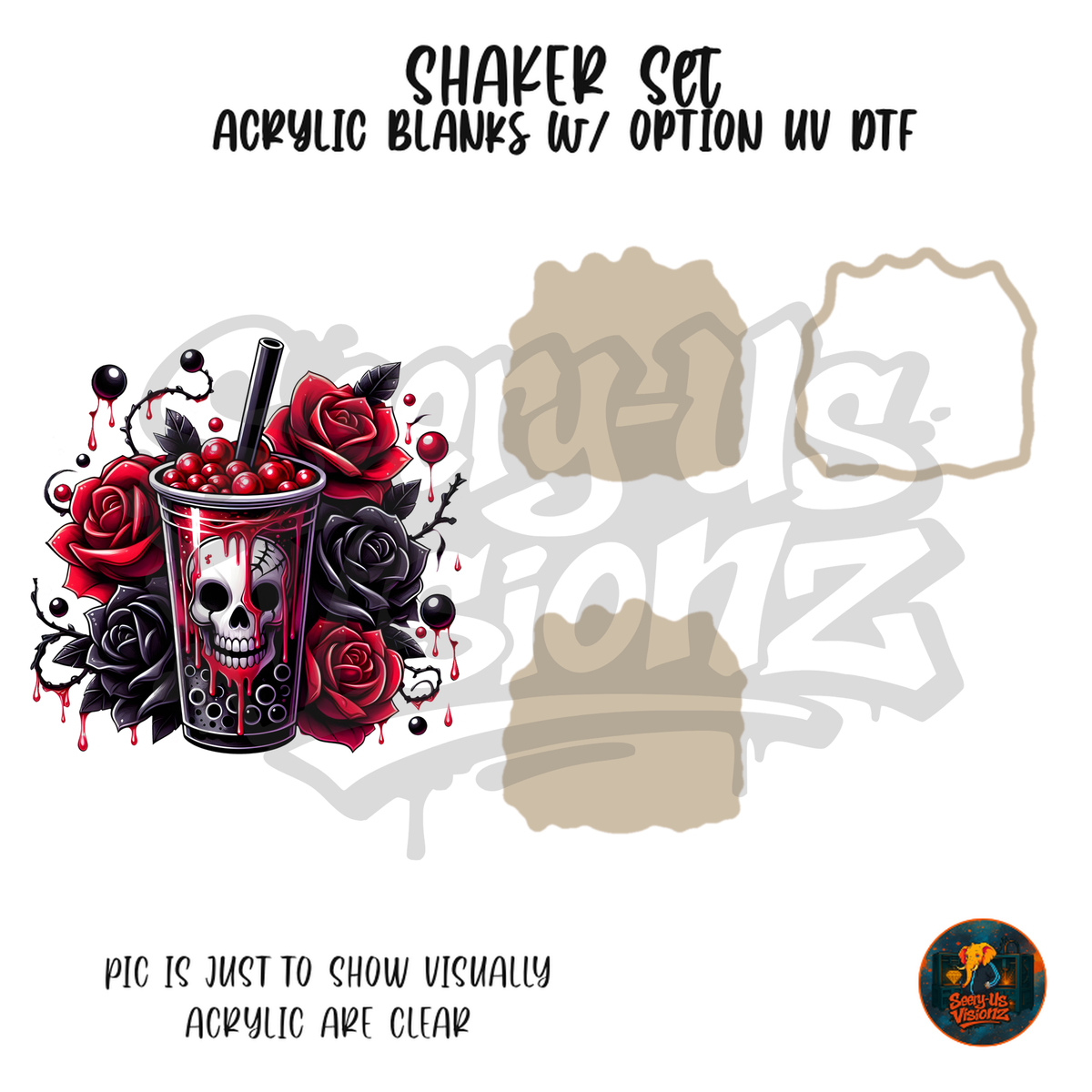 Red Rose Skull Boba shaker set acrylic blanks