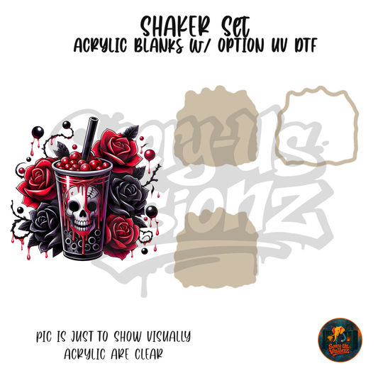 Red Rose Skull Boba shaker set acrylic blanks