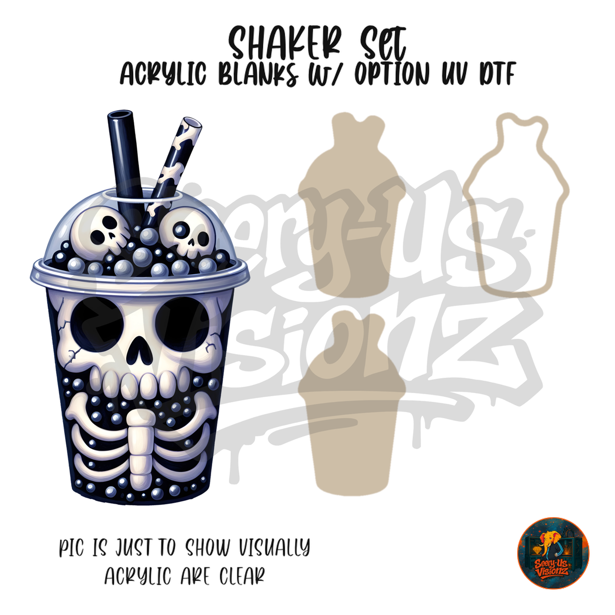 Skeleton Boba Cup shaker set acrylic blanks