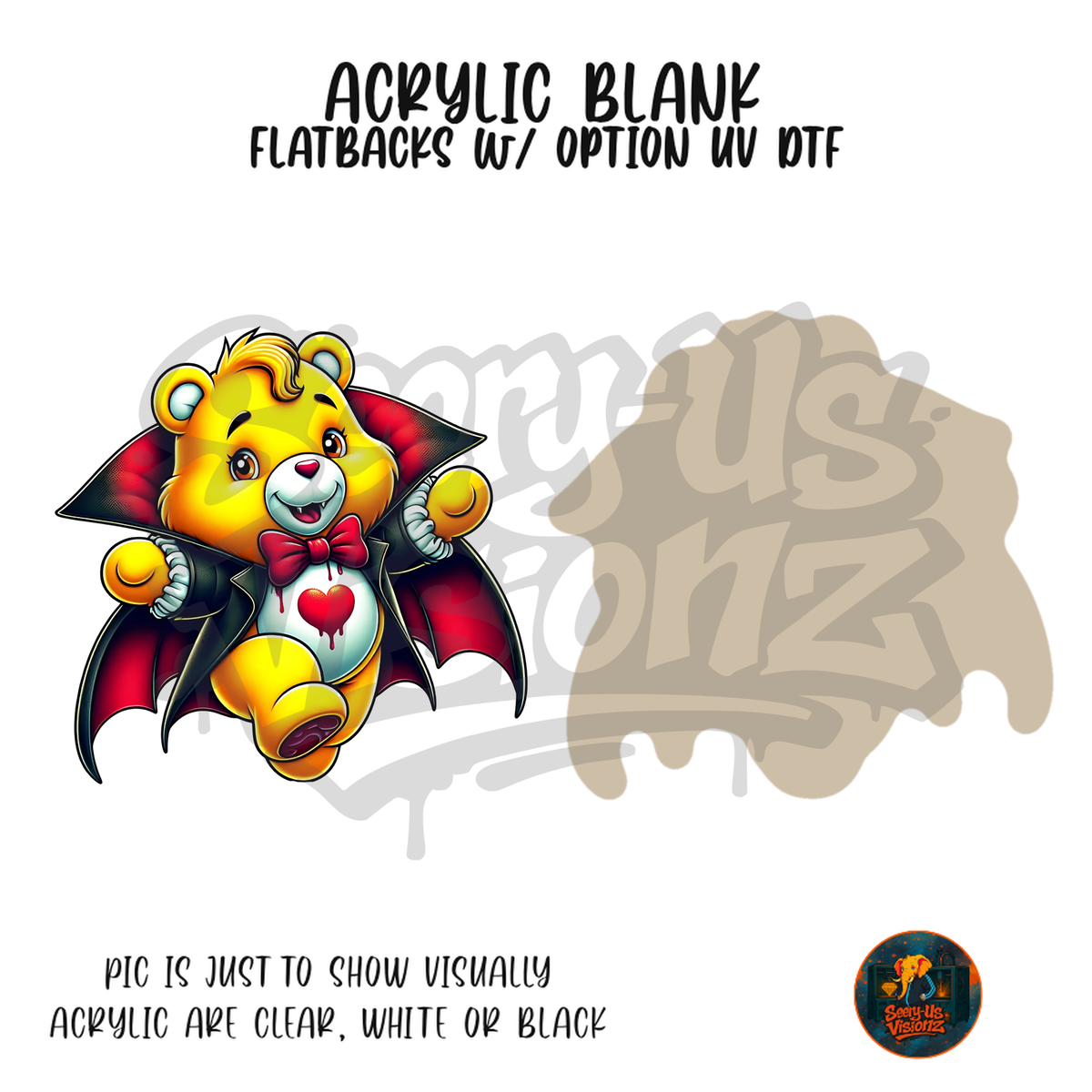 Vampire Yellow Bear acrylic blank, Acrylic & UV DTF Print