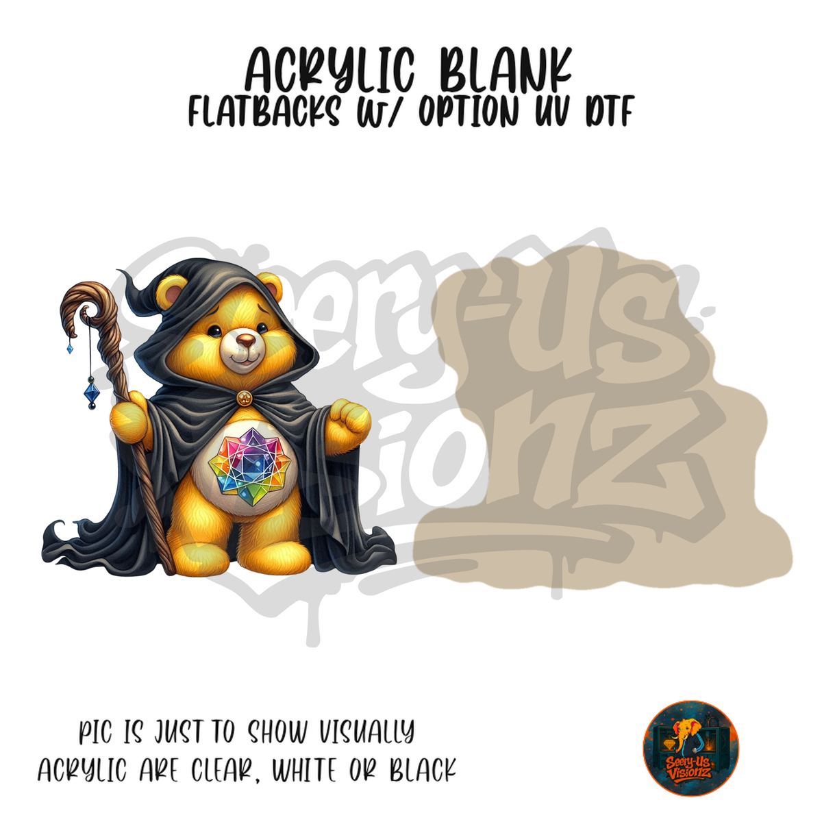 Wizard Yellow Bear acrylic blank, Acrylic & UV DTF Print