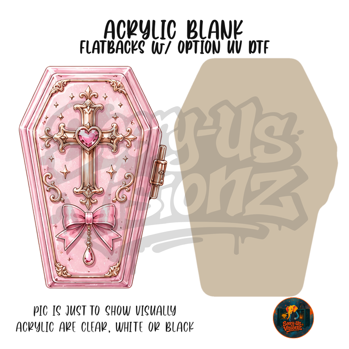 Pink Cross Coffin acrylic blank, Acrylic & UV DTF Print