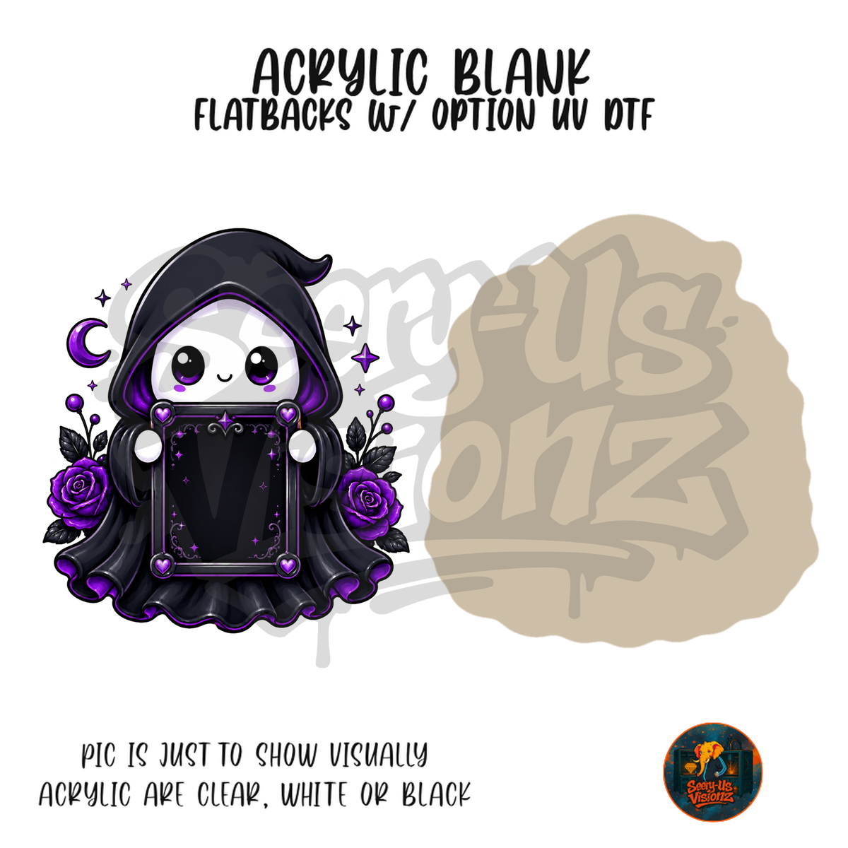 Purple Hooded Ghost Frame acrylic blank, Acrylic & UV DTF Print