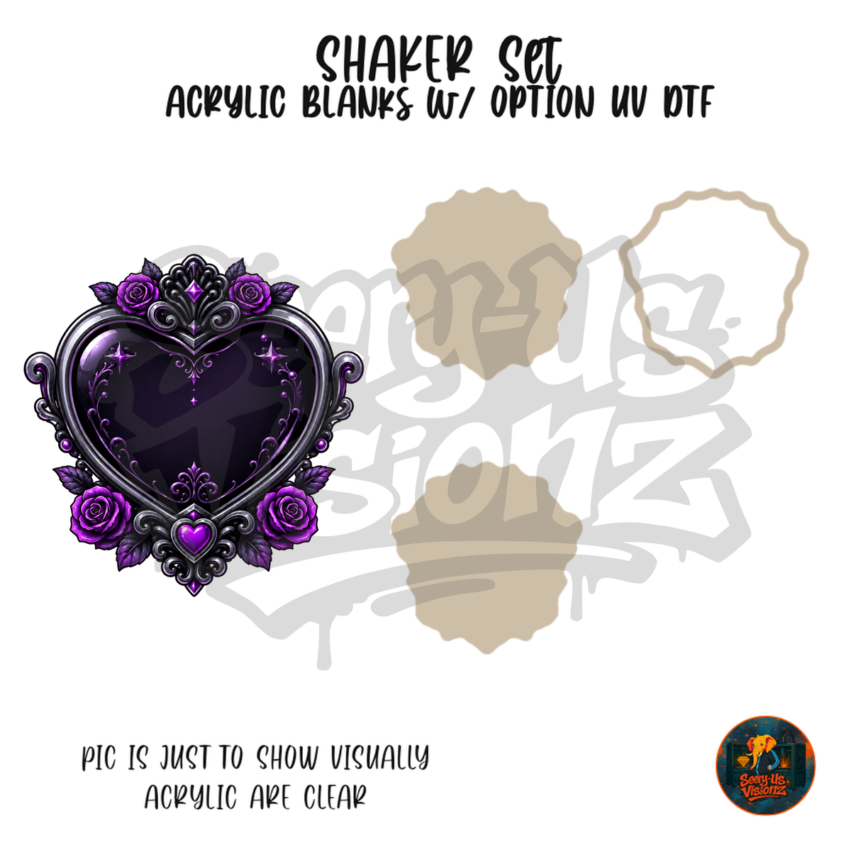 Purple Rose Heart Frame shaker set acrylic blanks
