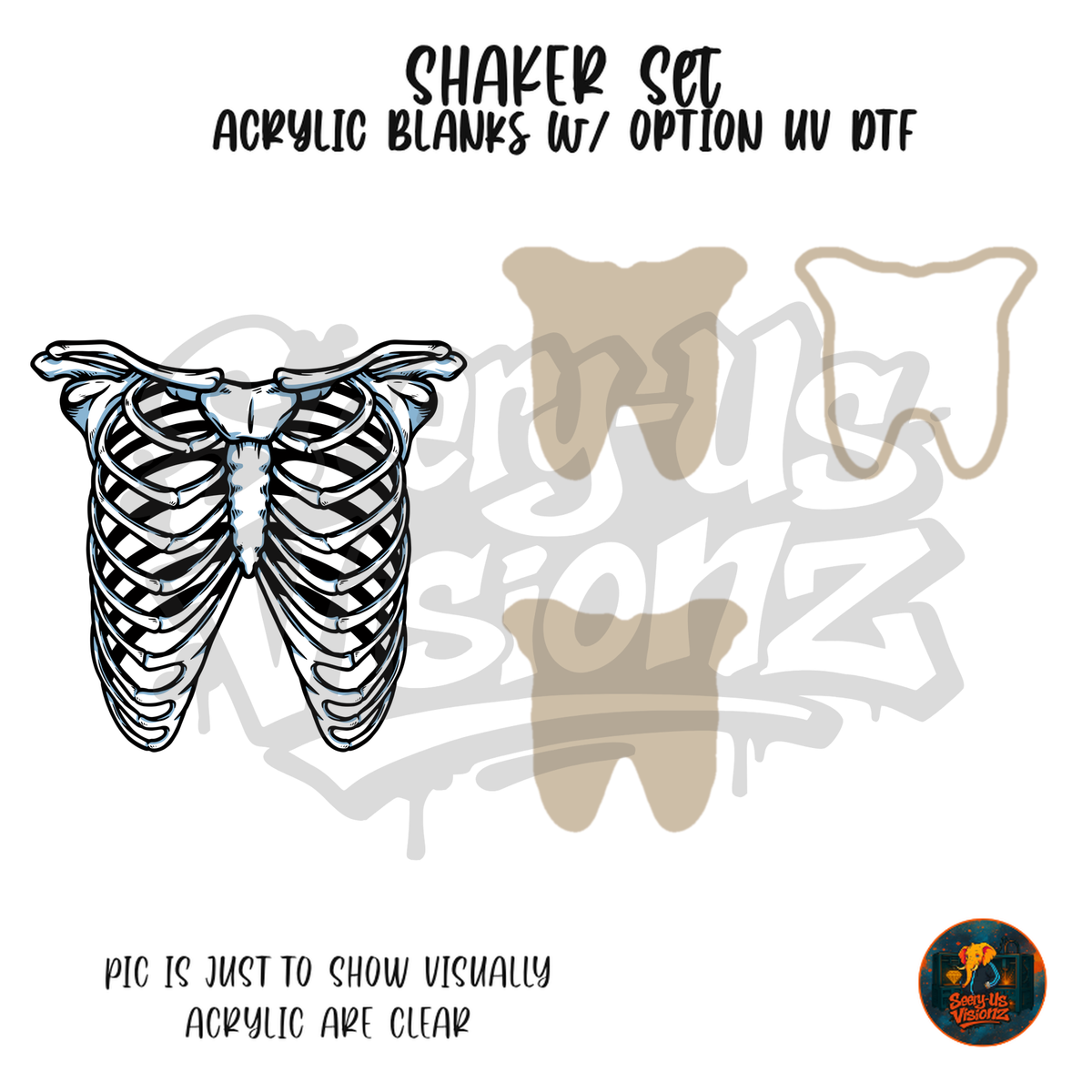 Black White Ribcage shaker set acrylic blanks