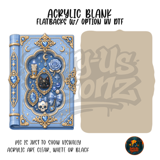 Blue Gothic Spell Book acrylic blank, Acrylic & UV DTF Print