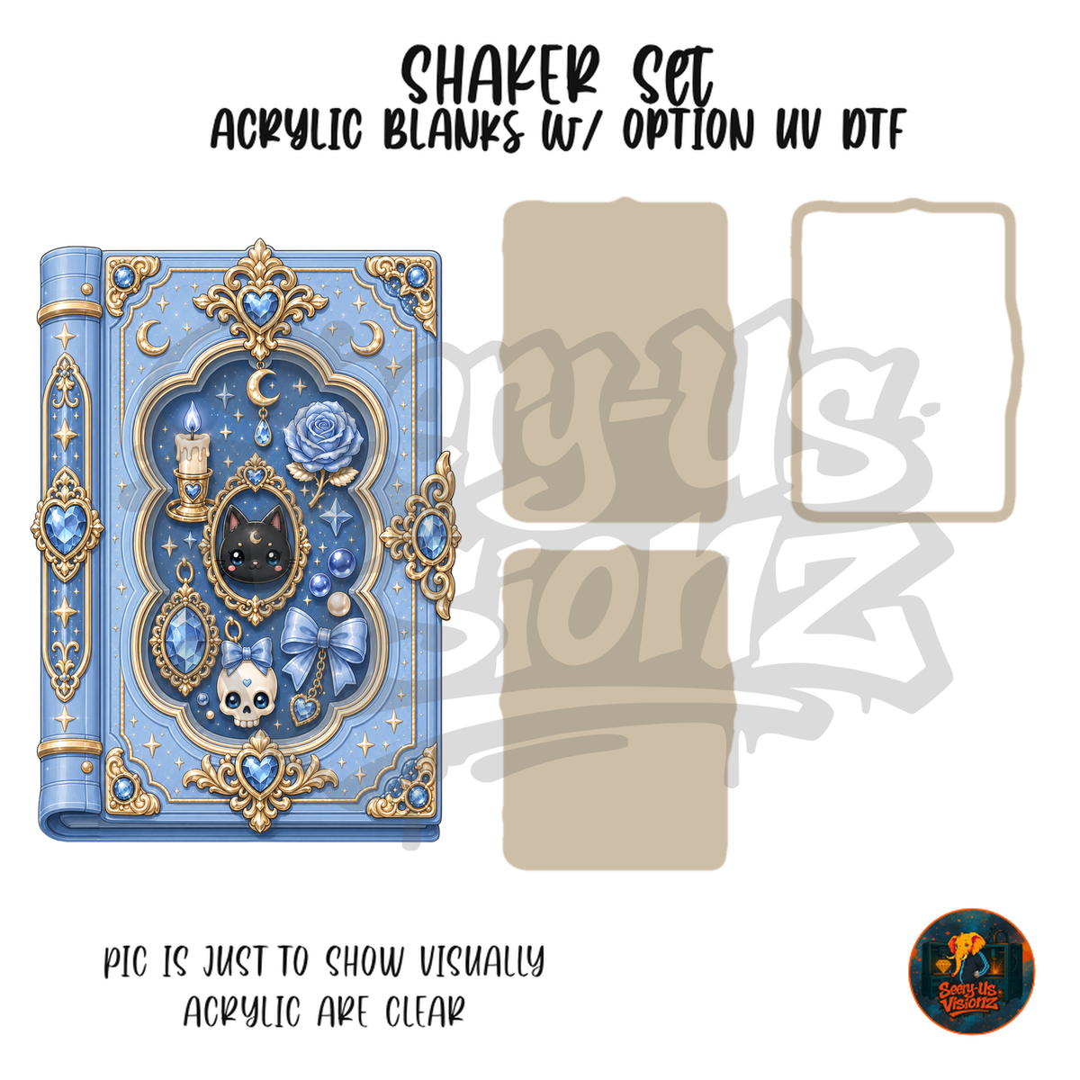 Blue Gothic Spell Book shaker set acrylic blanks