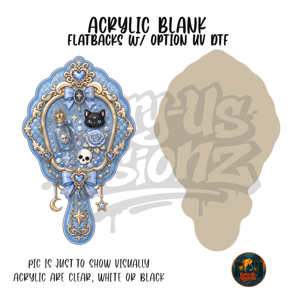 Blue Gothic Hand Mirror acrylic blank, Acrylic & UV DTF Print