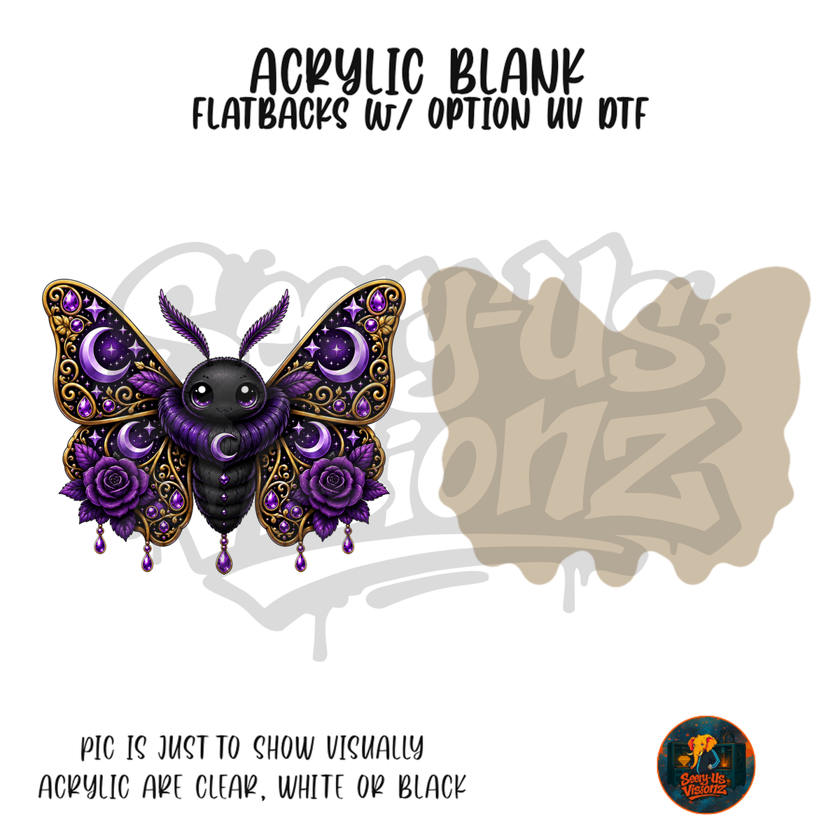 Purple Jeweled Moth acrylic blank, Acrylic & UV DTF Print