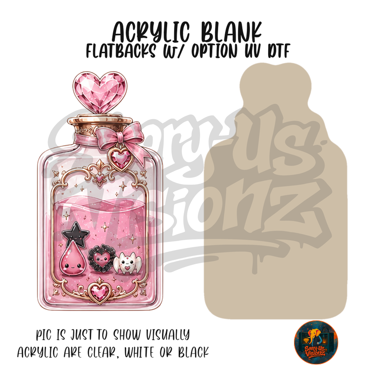 Pink Heart Potion Bottle acrylic blank, Acrylic & UV DTF Print