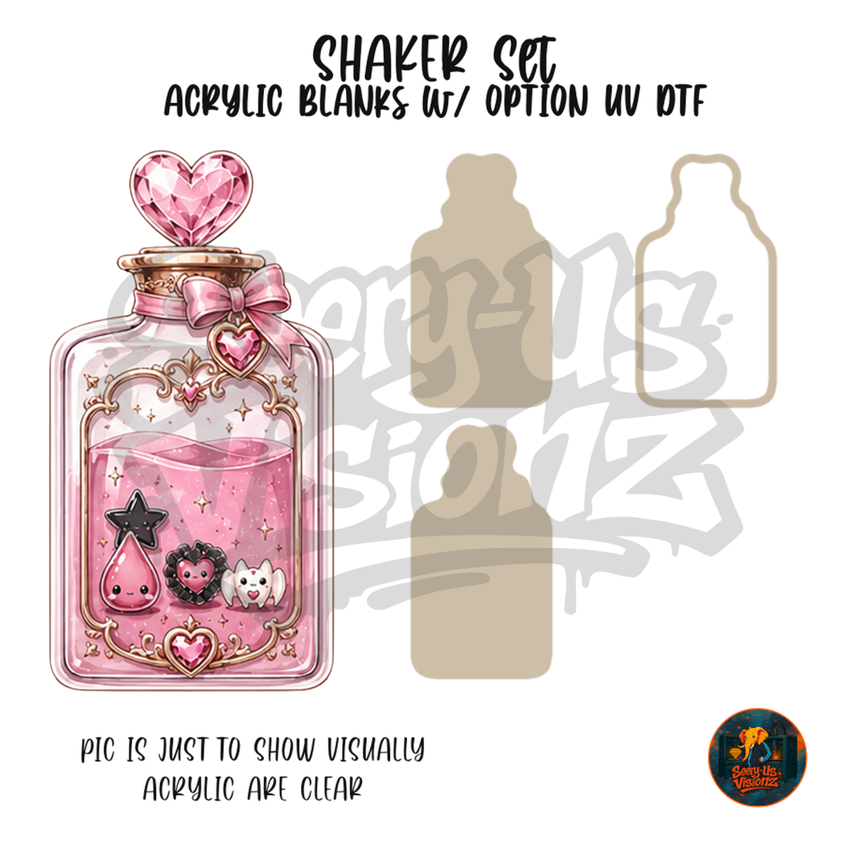Pink Heart Potion Bottle shaker set acrylic blanks