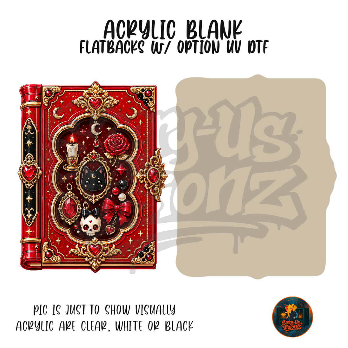 Red Gothic Spell Book acrylic blank, Acrylic & UV DTF Print