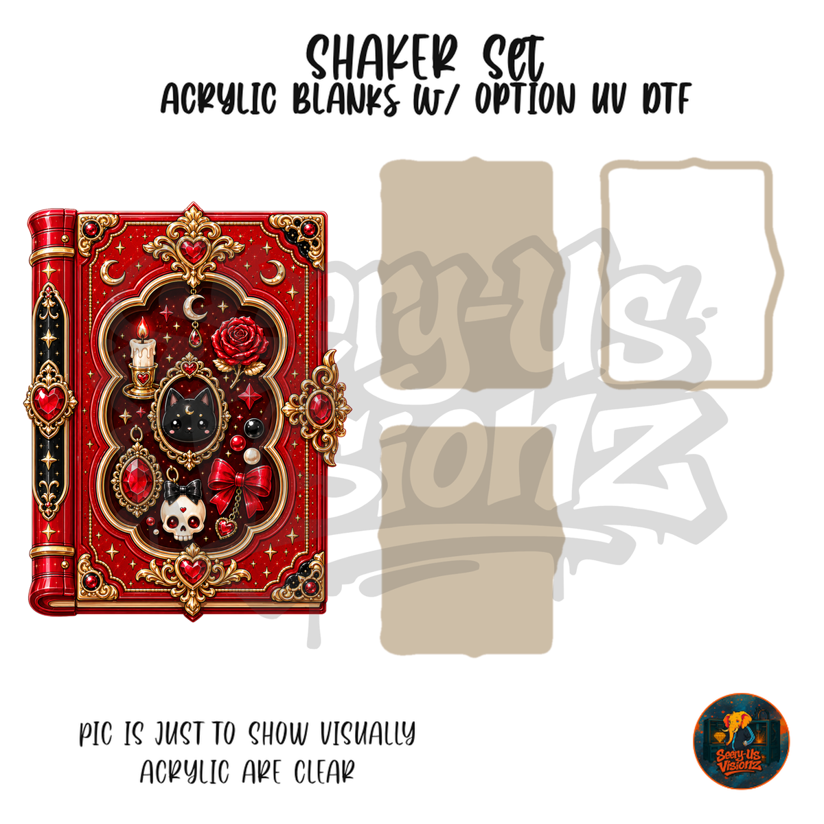 Red Gothic Spell Book shaker set acrylic blanks