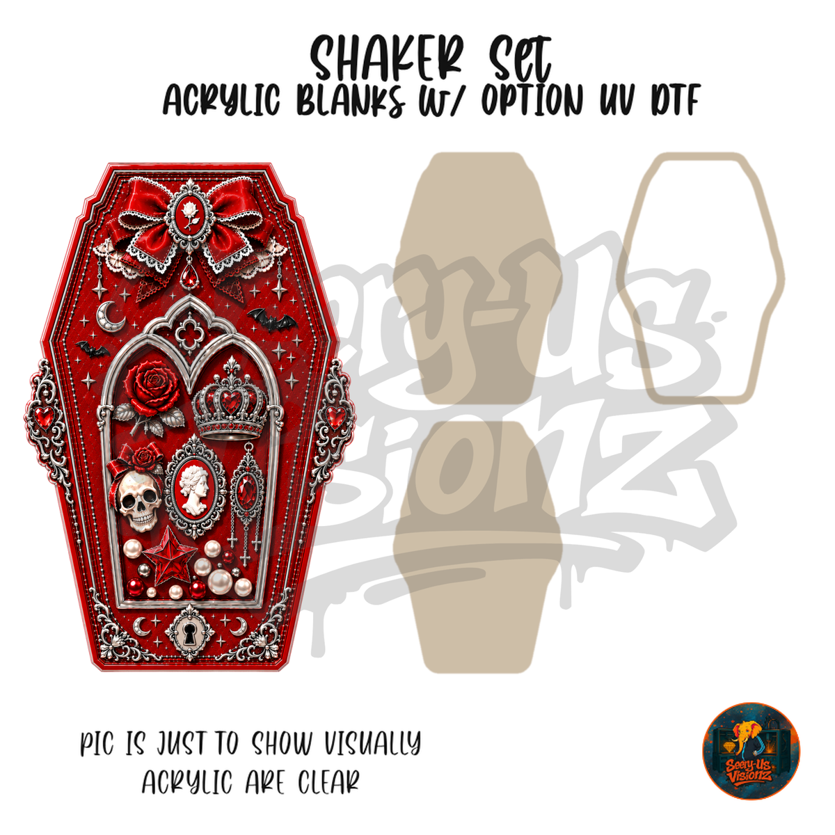 Red Gothic Coffin Frame shaker set acrylic blanks