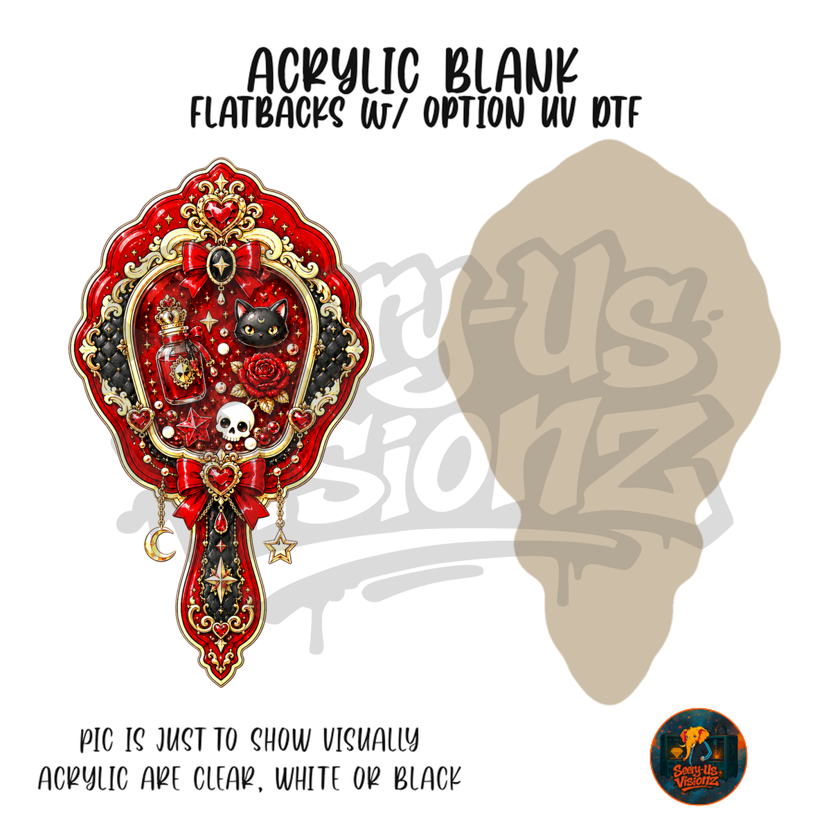 Red Gothic Hand Mirror acrylic blank, Acrylic & UV DTF Print
