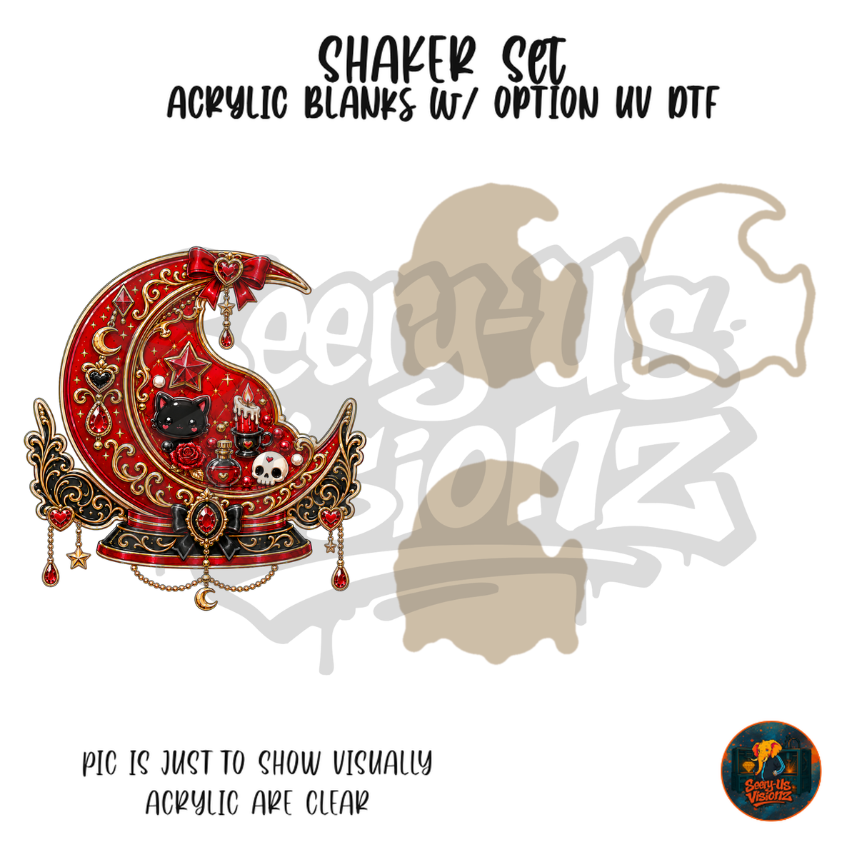 Red Gothic Crescent Moon shaker set acrylic blanks