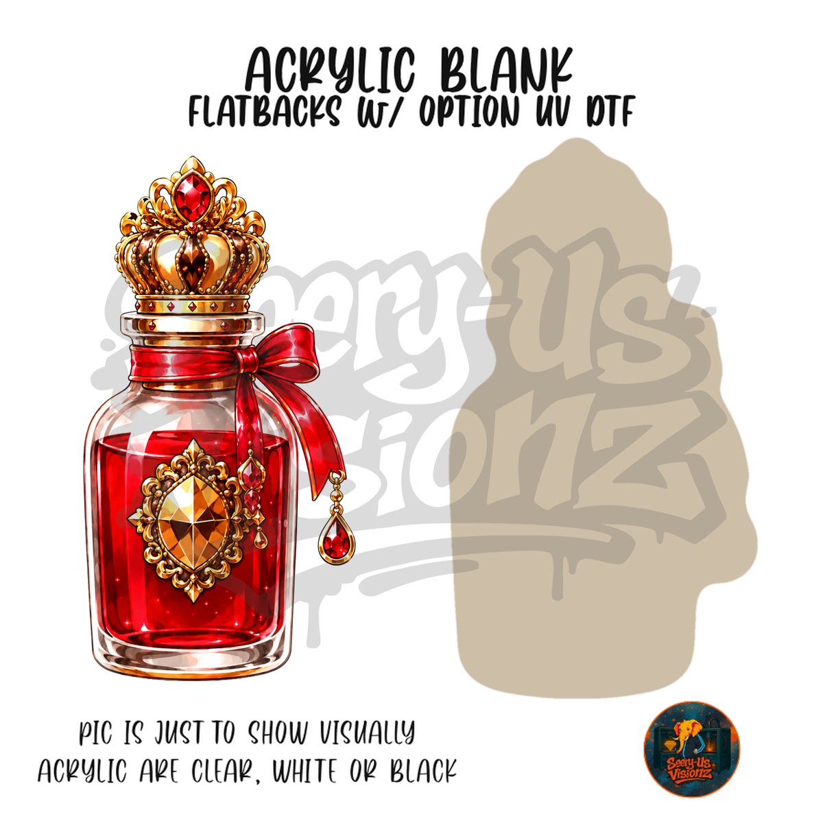 Red Crowned Perfume Bottle acrylic blank, Acrylic & UV DTF Print
