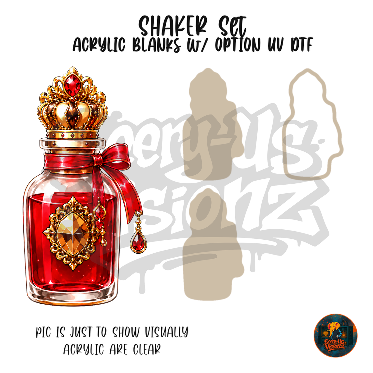 Red Crowned Perfume Bottle shaker set acrylic blanks