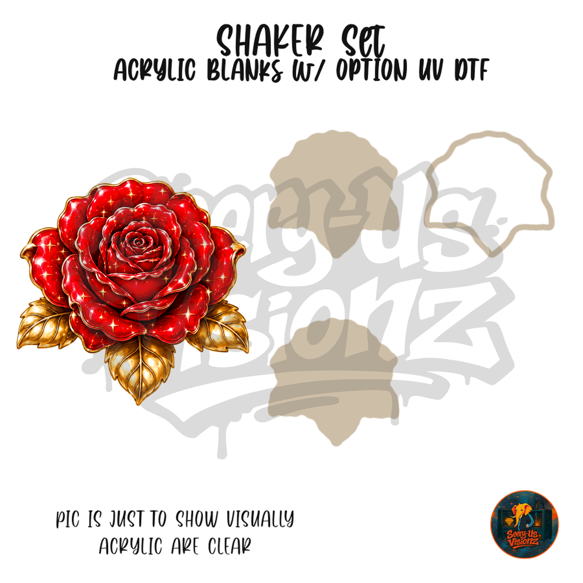 Red Jeweled Rose shaker set acrylic blanks