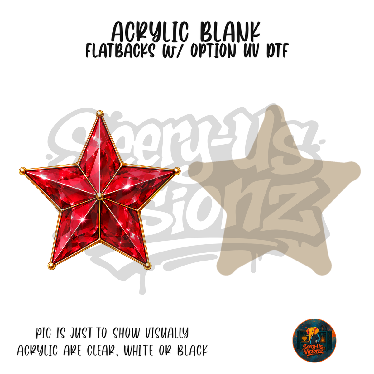 Red Crystal Star acrylic blank, Acrylic & UV DTF Print