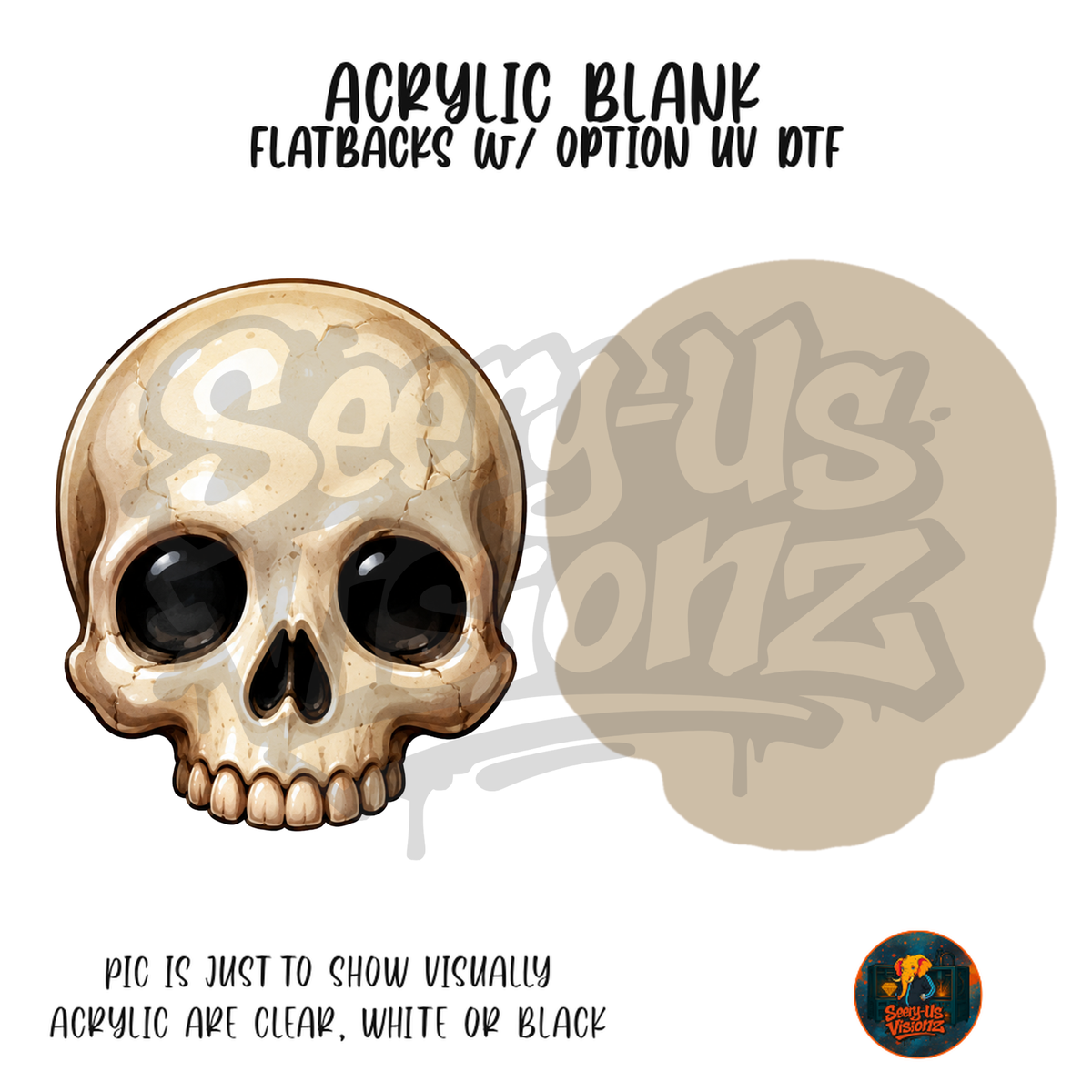 Cream Cartoon Skull acrylic blank, Acrylic & UV DTF Print