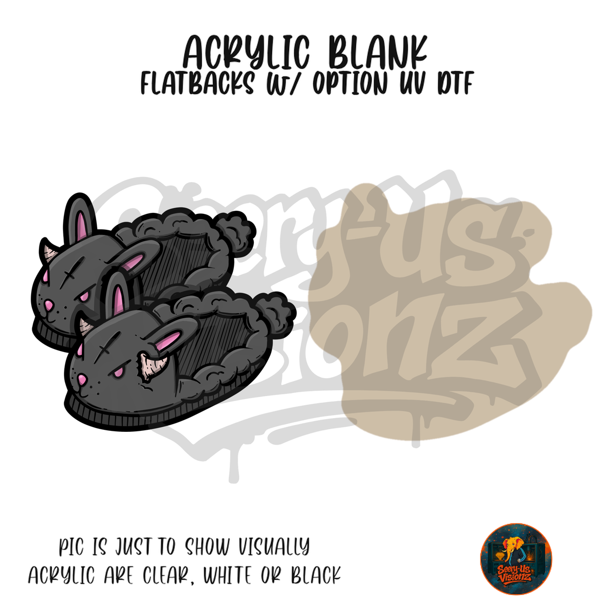 Black Bunny Slippers acrylic blank, Acrylic & UV DTF Print