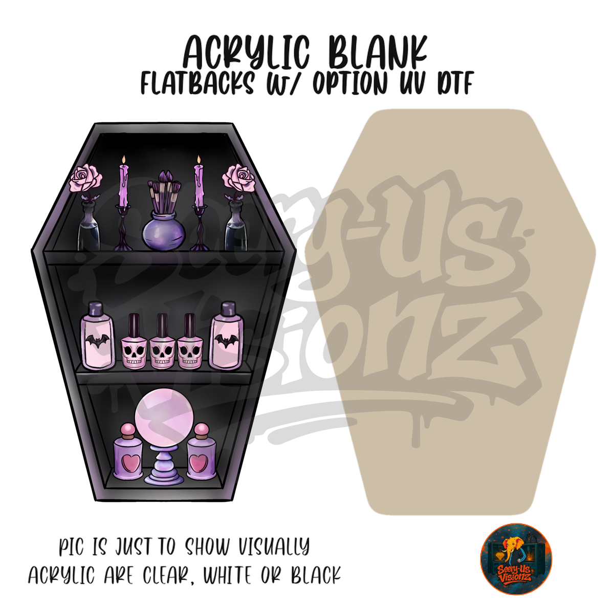 Coffin Curio Shelf acrylic blank, Acrylic & UV DTF Print