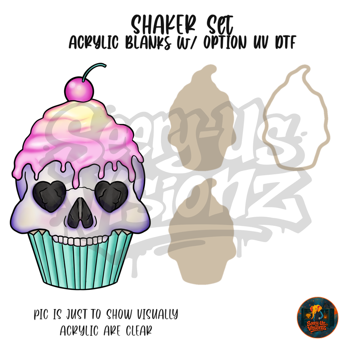 Skull Heart Eyes Cupcake shaker set acrylic blanks