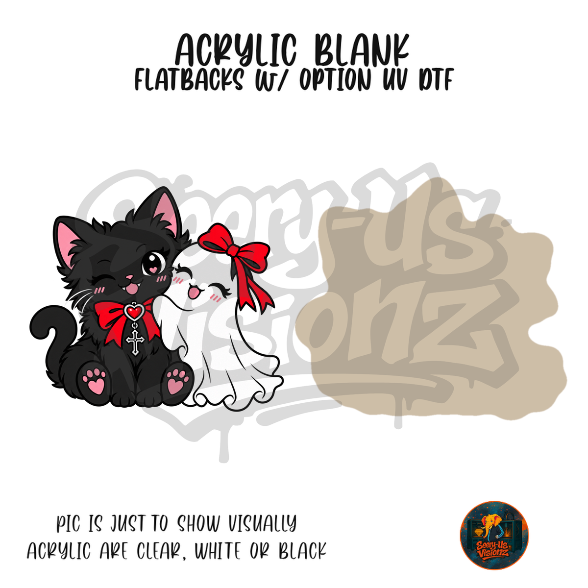 Black Cat Ghost Friends acrylic blank, Acrylic & UV DTF Print