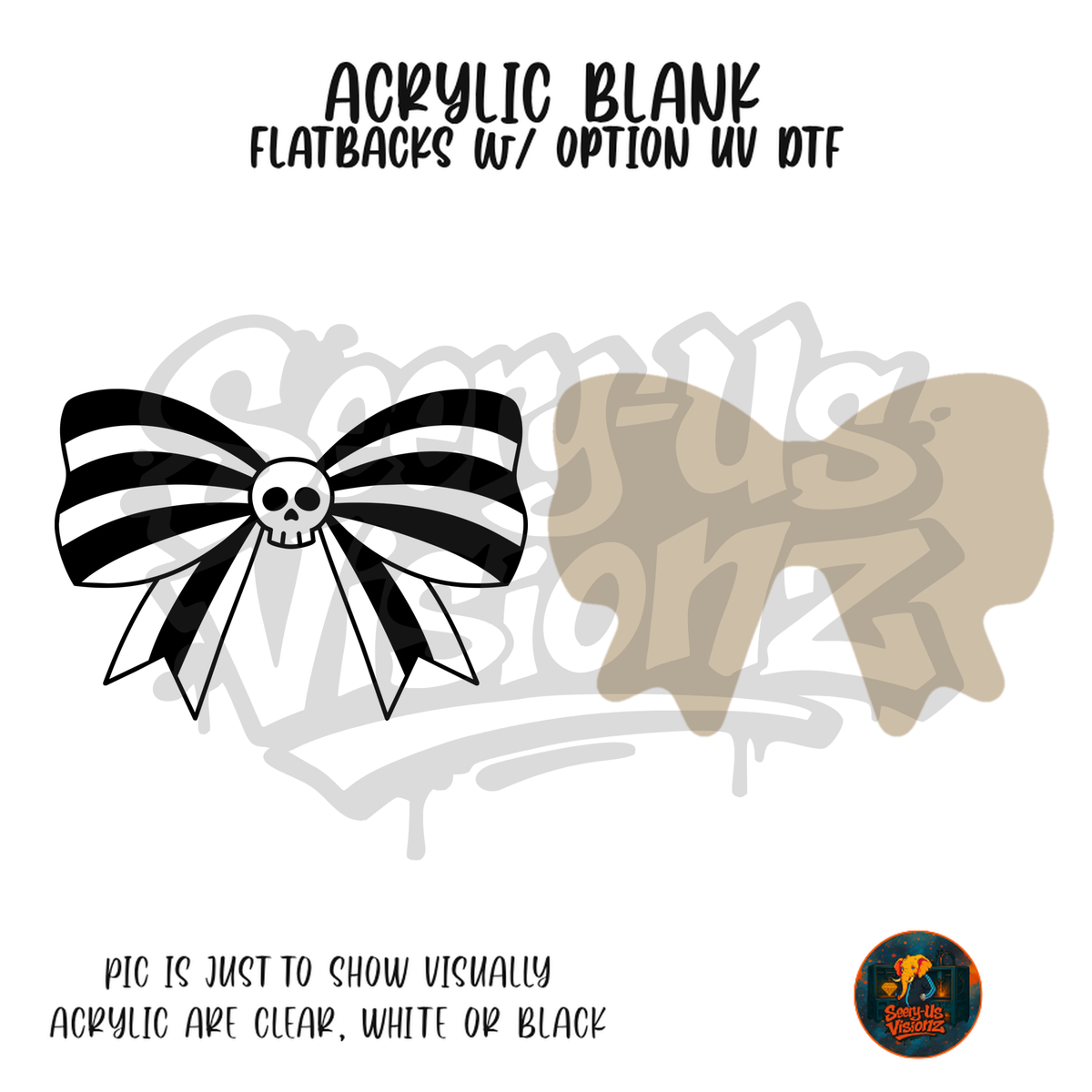 Striped Skull Bow (Outline) acrylic blank, Acrylic & UV DTF Print