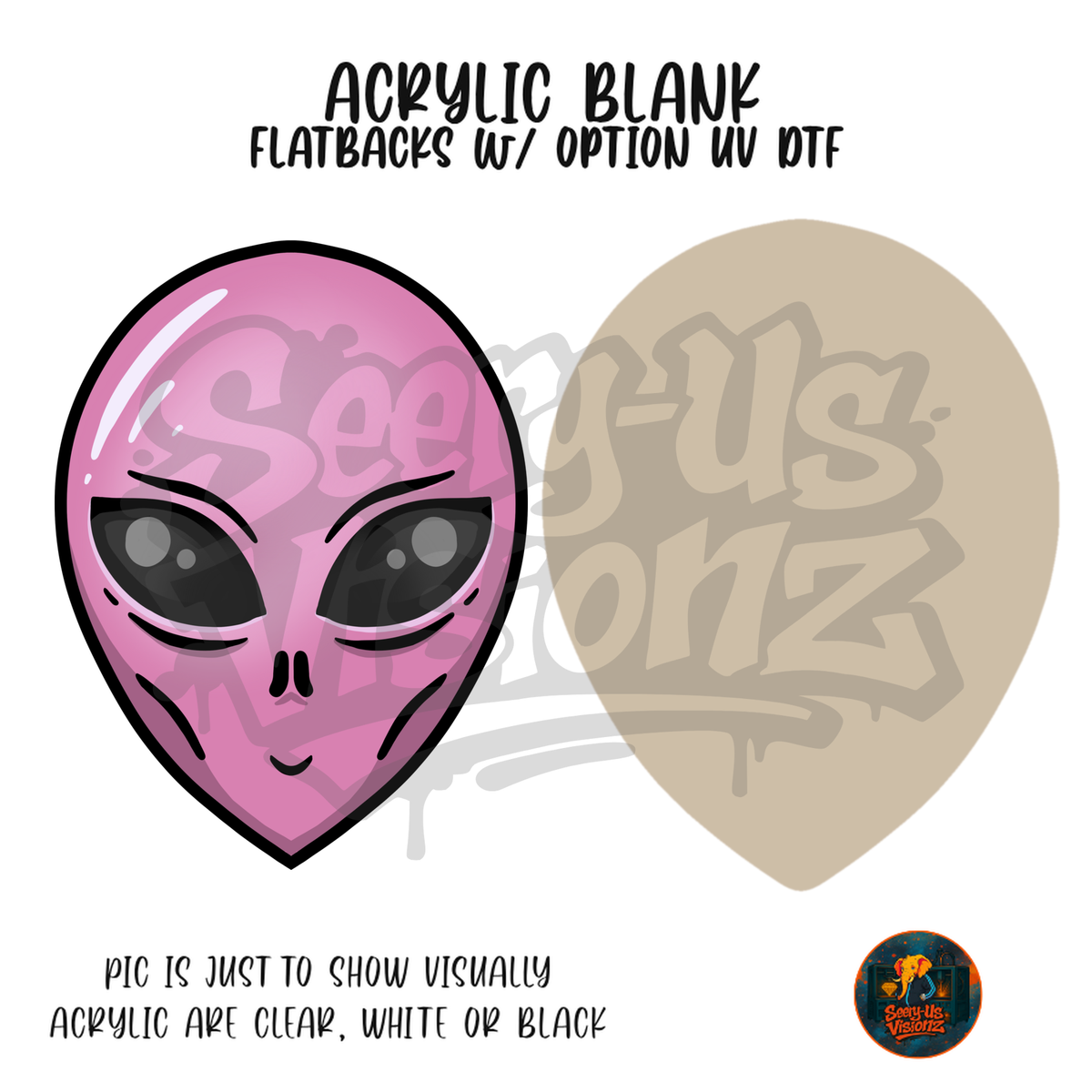 Pink Alien Head acrylic blank, Acrylic & UV DTF Print