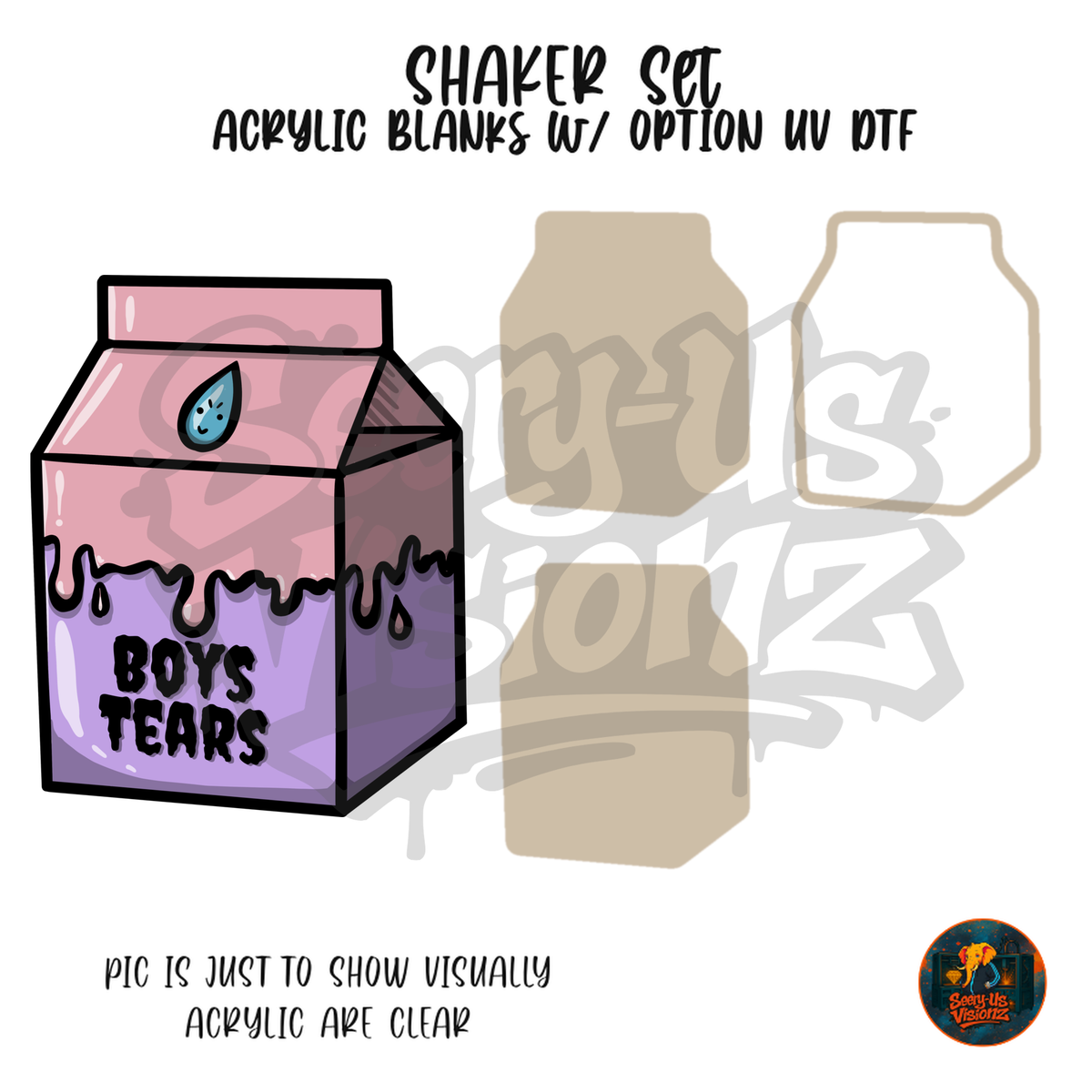 Boys Tears Milk Carton shaker set acrylic blanks