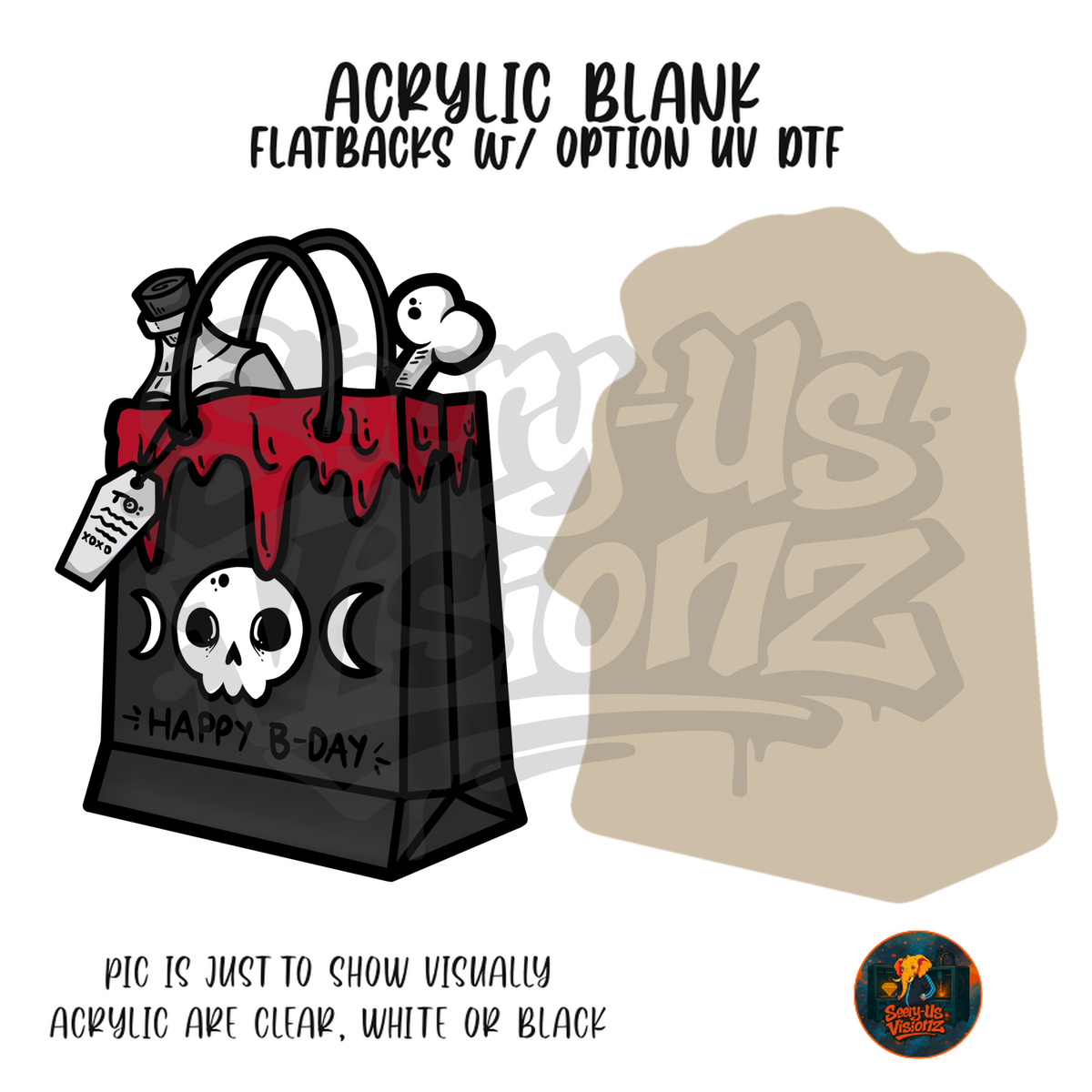 Happy B-Day Skull Bag acrylic blank, Acrylic & UV DTF Print